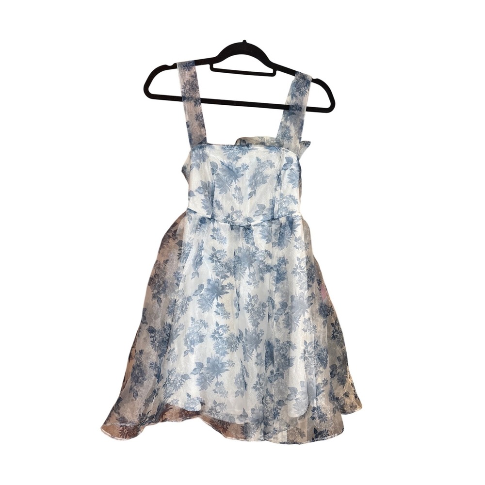 Altar'd State Dress Women Blue Floral Organza Tie Back Fit Flare SIZE XS